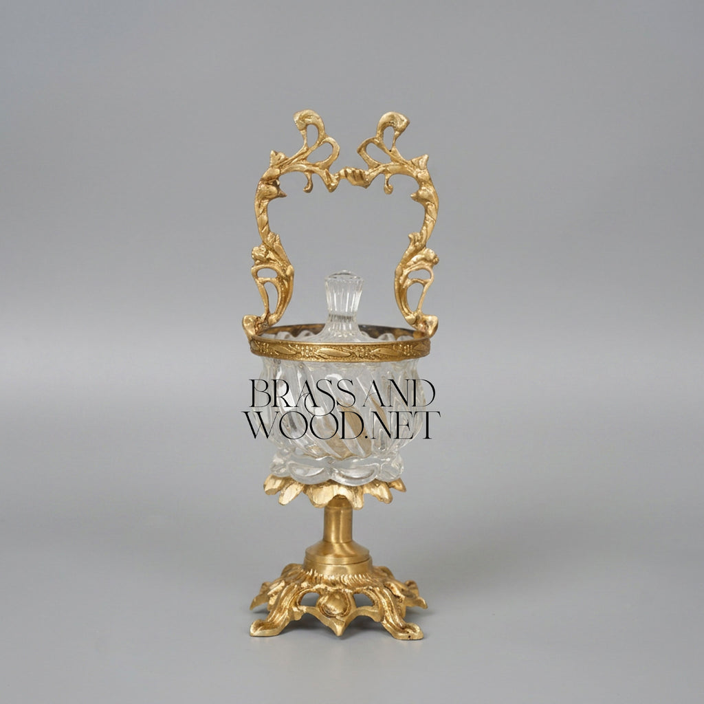 Footed Crystal Sugar Bowl with Rococo Gilt Brass Handle