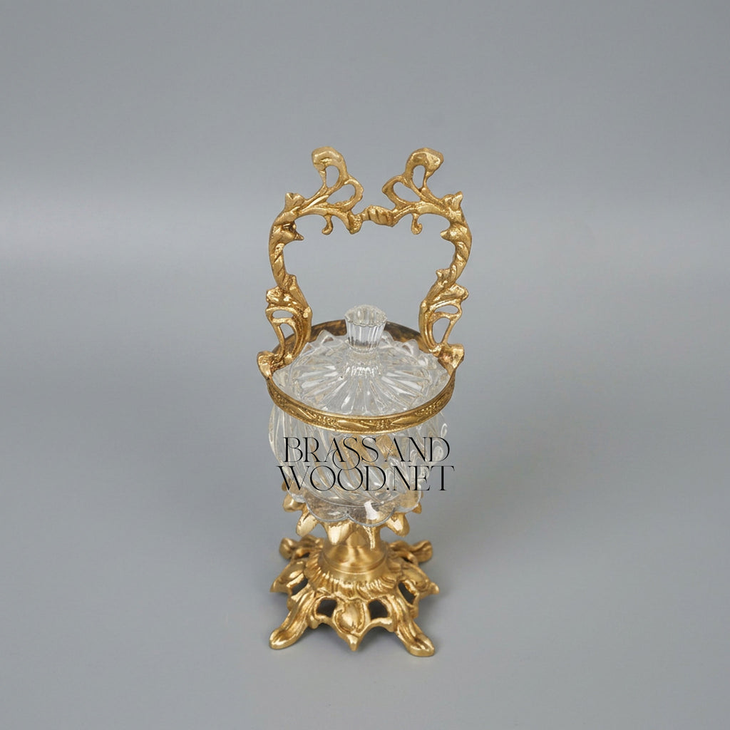 Footed Crystal Sugar Bowl with Rococo Gilt Brass Handle