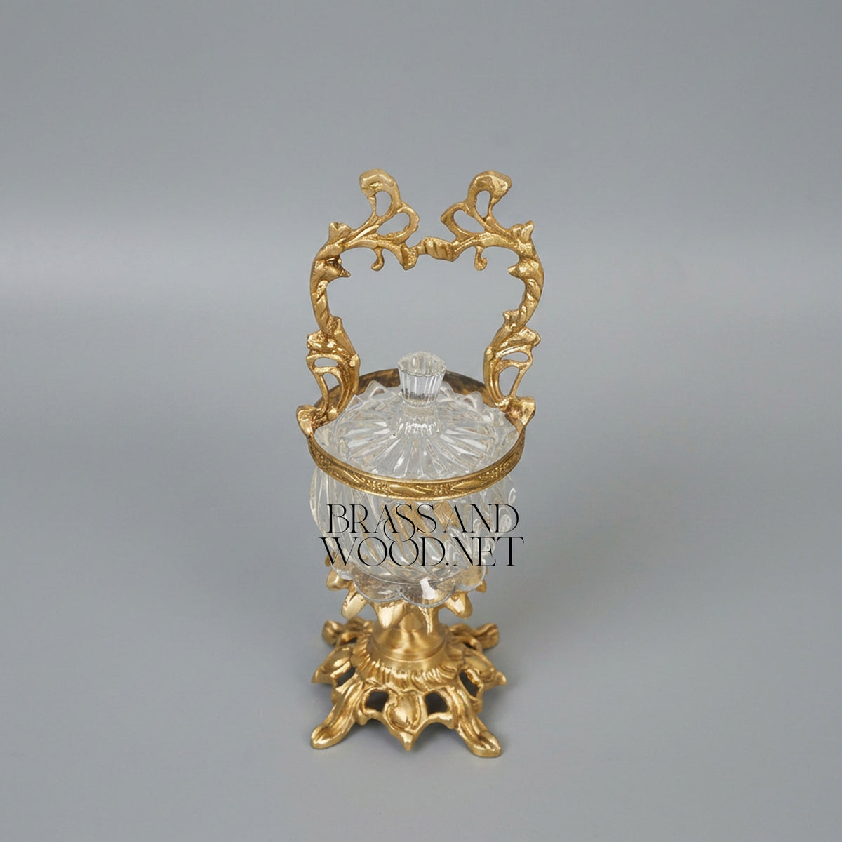 Footed Crystal Sugar Bowl with Rococo Gilt Brass Handle
