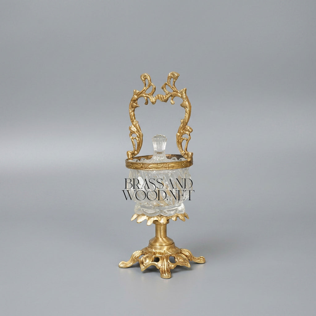Footed Crystal Sugar Bowl with Rococo Gilt Brass Handle