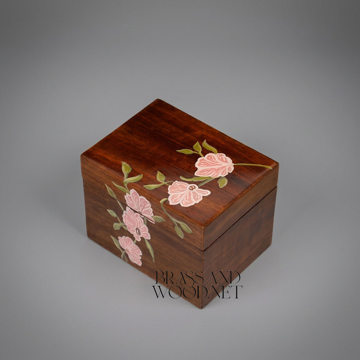 Art Nouveau Hand-Painted Solid Wood Tissue Box - Pink Blossom Floral Motif