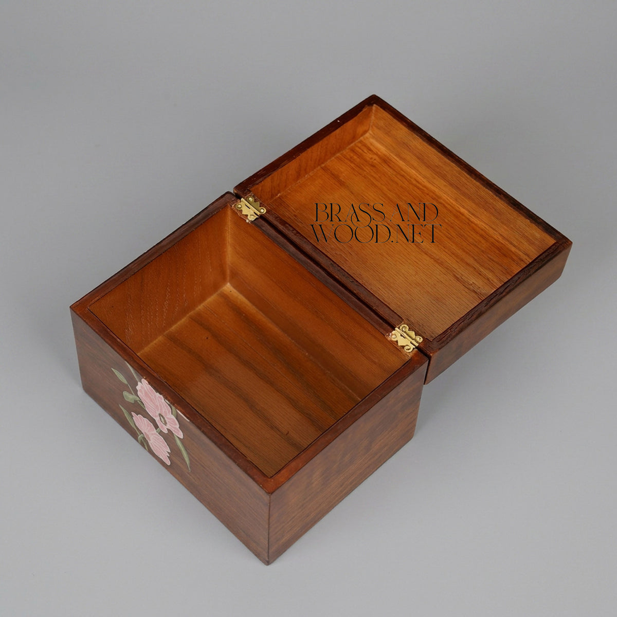 Art Nouveau Hand-Painted Solid Wood Tissue Box - Pink Blossom Floral Motif