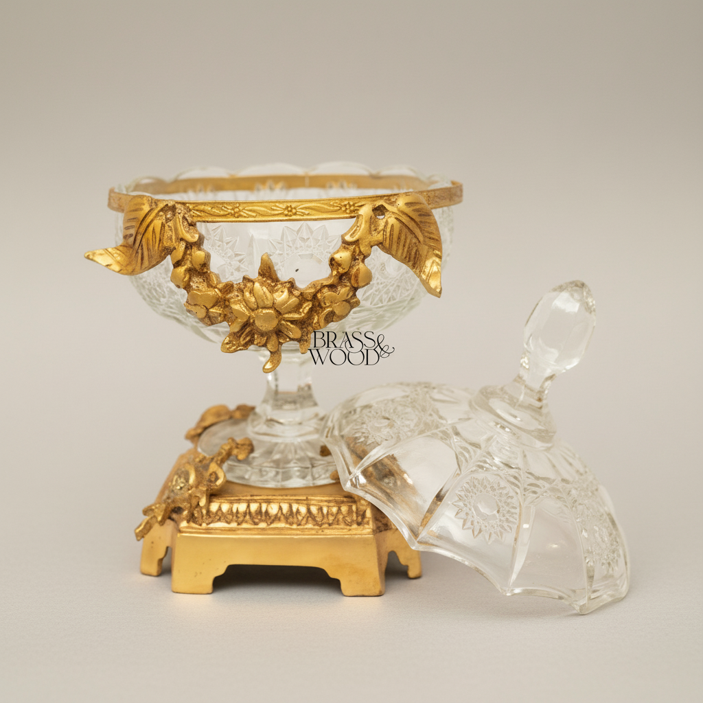 Louis XVI Cut Crystal Bonbonnière with Gilt Floral Brass Mounts