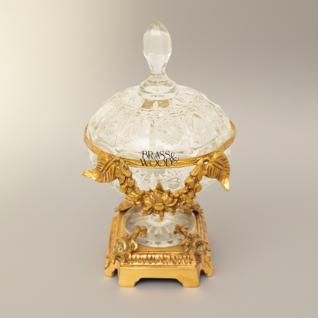 Louis XVI Cut Crystal Bonbonnière with Gilt Floral Brass Mounts