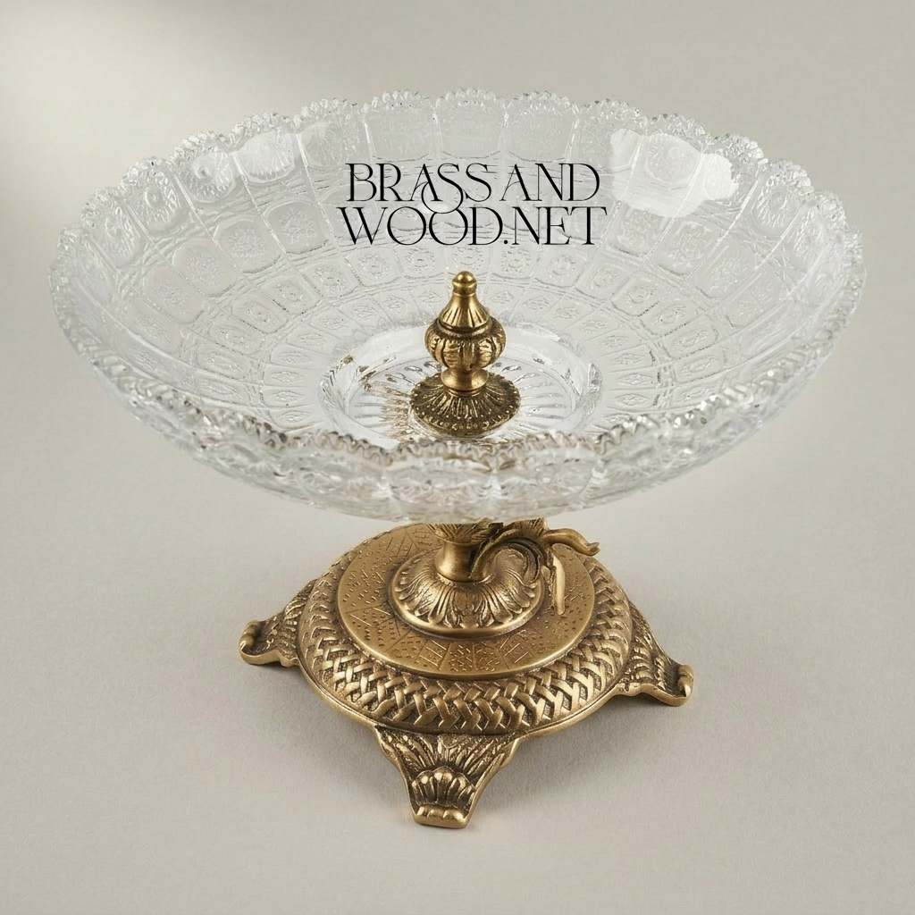 Classical Crystal Candy Dish with Ornate Brass Footed Base