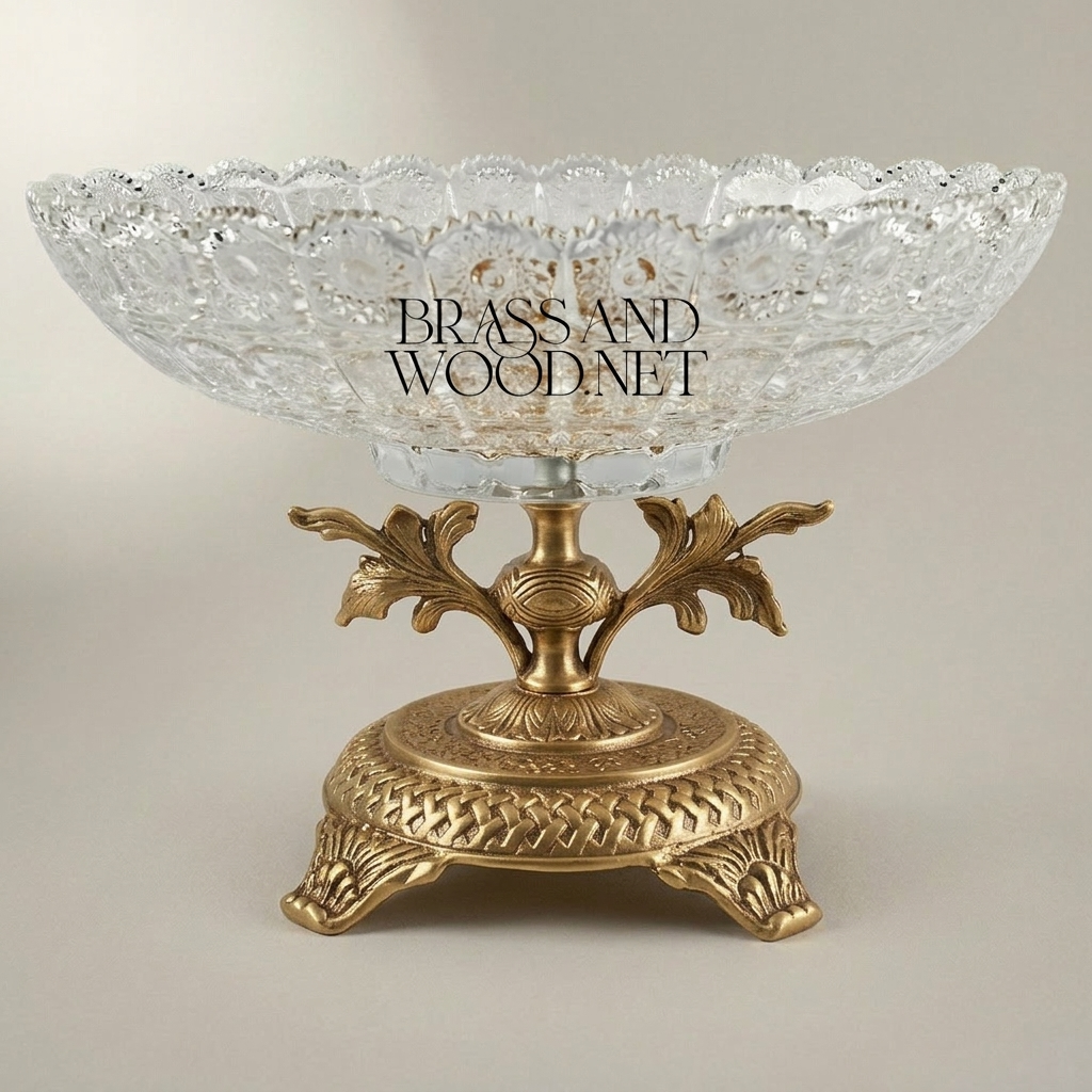 Classical Crystal Candy Dish with Ornate Brass Footed Base