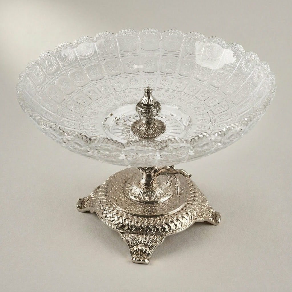 Classical Crystal Candy Dish with Ornate Brass Footed Base