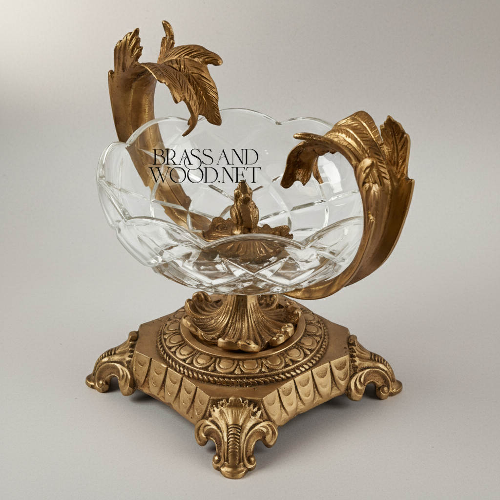 Napoleon III Rococo Revival Crystal Bowl with Acanthus Brass Handles