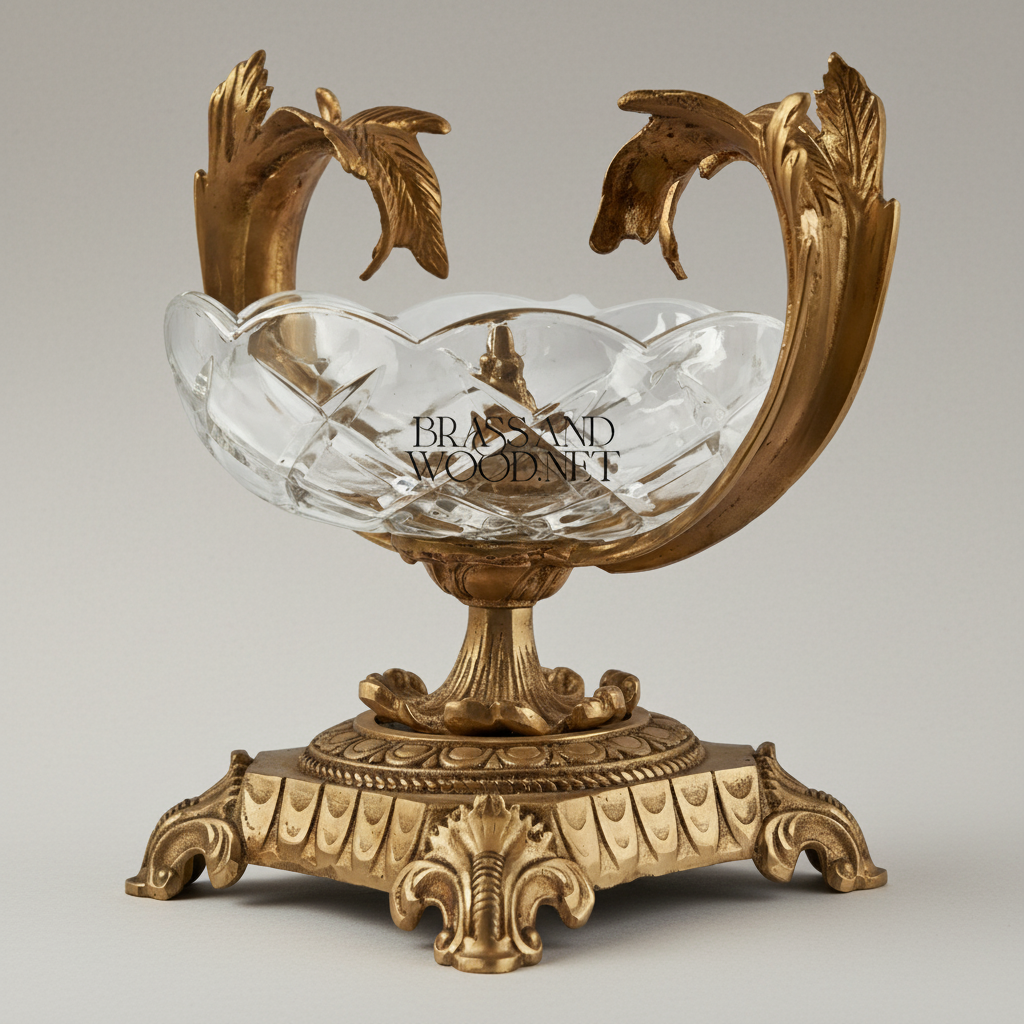 Napoleon III Rococo Revival Crystal Bowl with Acanthus Brass Handles