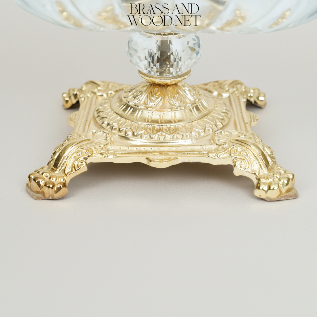 Belle Époque Ribbed Crystal Coupe Bowl on Ornate Brass Pedestal