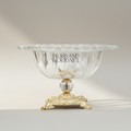 Belle Époque Ribbed Crystal Coupe Bowl on Ornate Brass Pedestal