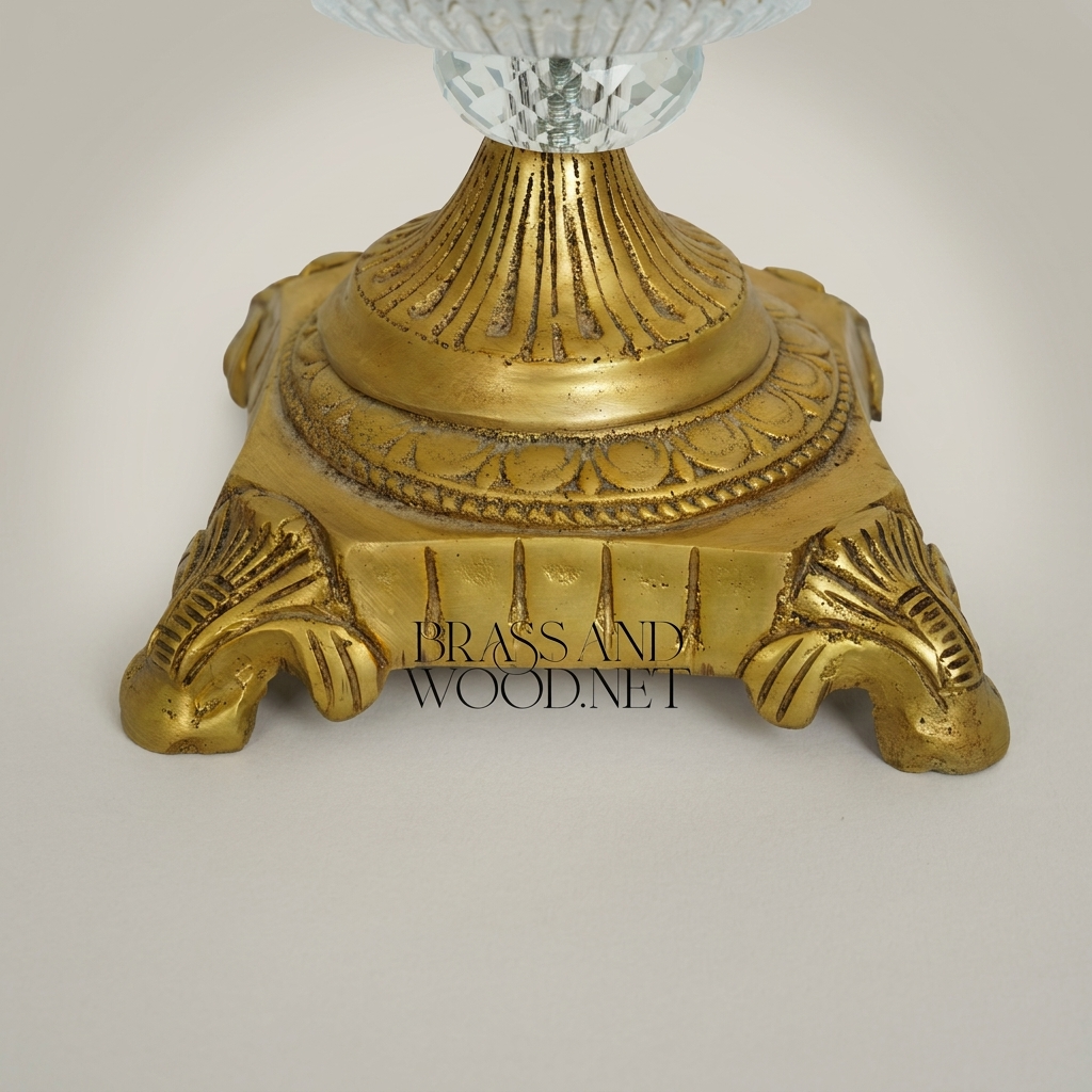 Classical Crystal & Brass Bonbonniere with Leaf Ring Handle and Claw Pedestal