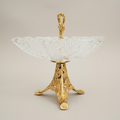 Classical Crystal & Brass Footed Candy Dish - Vine-Carved Pedestal with Figural Handle