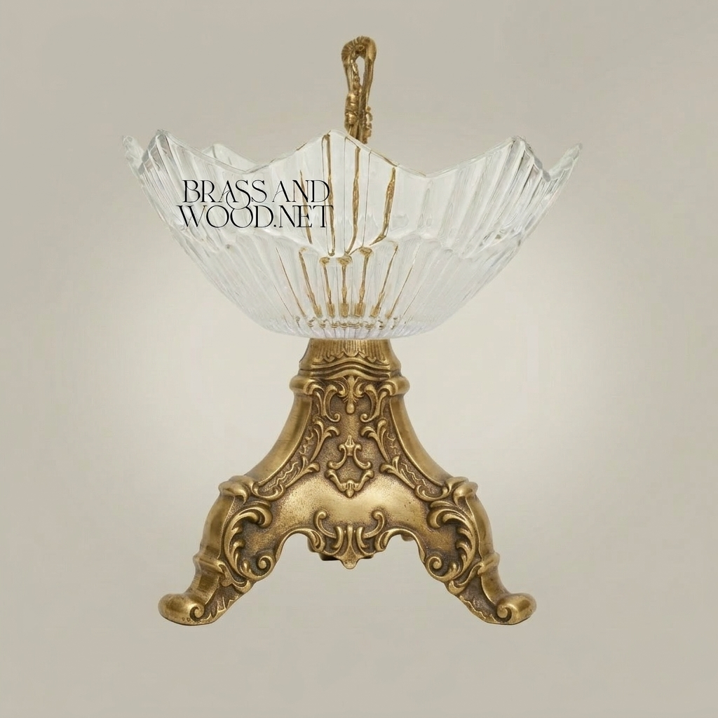 Baroque Crystal Candy Dish - Ornate Scrollwork Pedestal Bowl