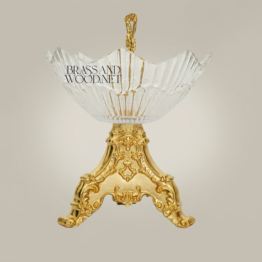 Baroque Crystal Candy Dish - Ornate Scrollwork Pedestal Bowl