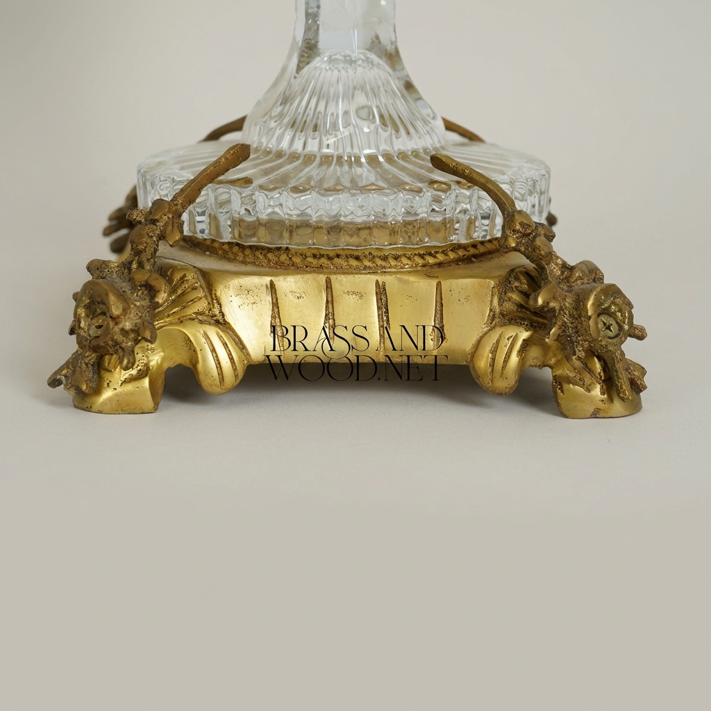 Classical Crystal & Brass Pedestal Candy Dish - Floral Garland Square Bowl
