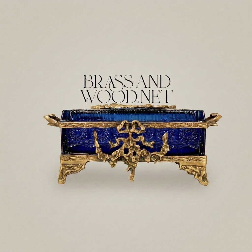 Napoleon III Rococo Revival Crystal Tissue Box - Royal Blue with Gilt Brass Mounts