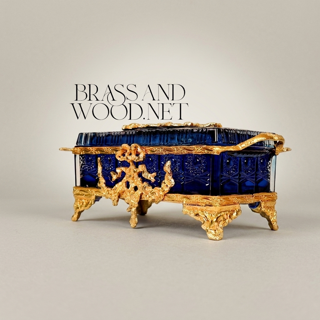 Napoleon III Rococo Revival Crystal Tissue Box - Royal Blue with Gilt Brass Mounts