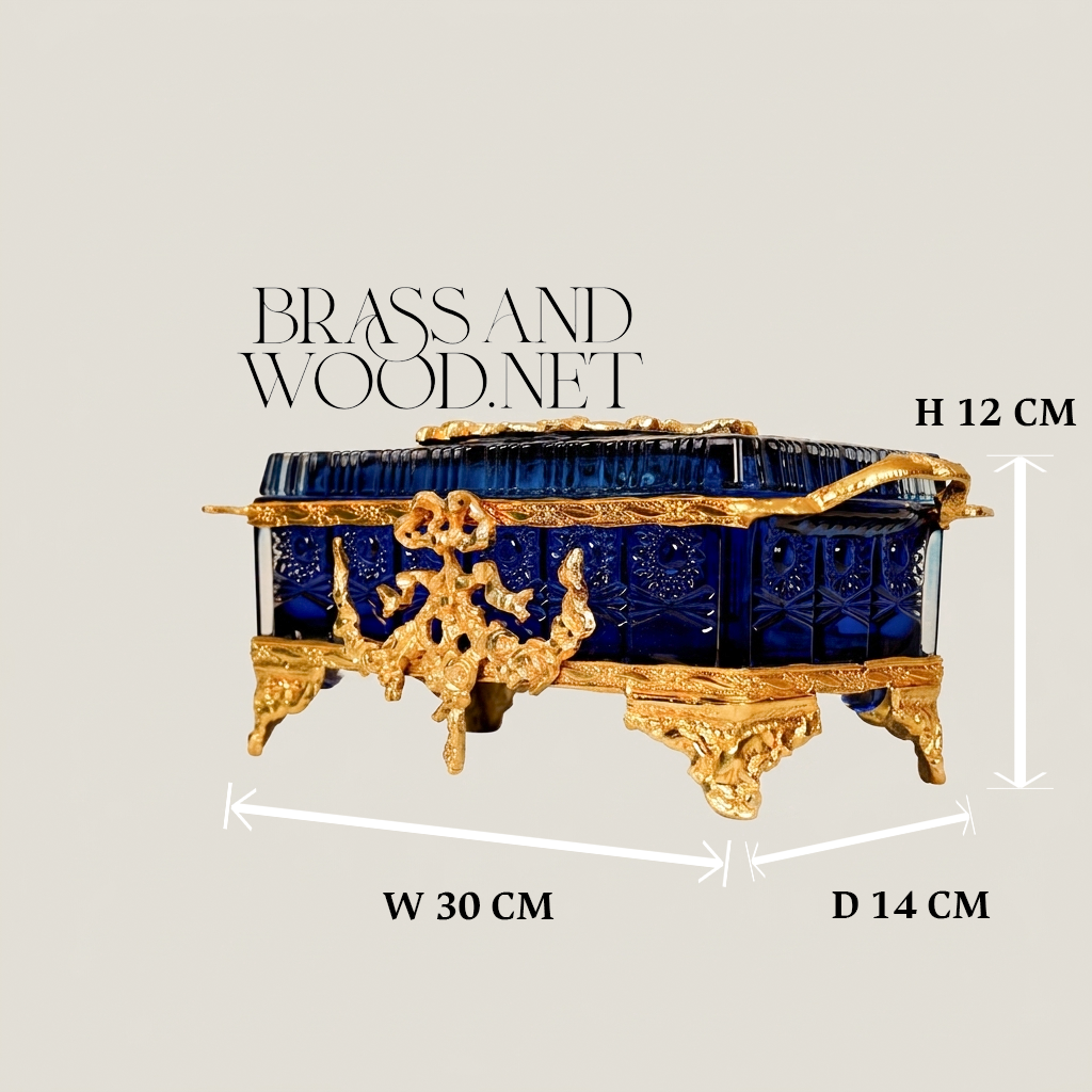 Napoleon III Rococo Revival Crystal Tissue Box - Royal Blue with Gilt Brass Mounts