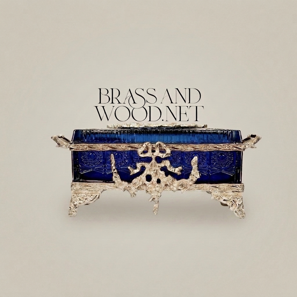 Napoleon III Rococo Revival Crystal Tissue Box - Royal Blue with Gilt Brass Mounts