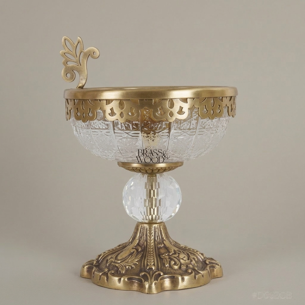 Baroque Footed Crystal & Metal Incense Burner with Pierced Gallery - Antique Gold