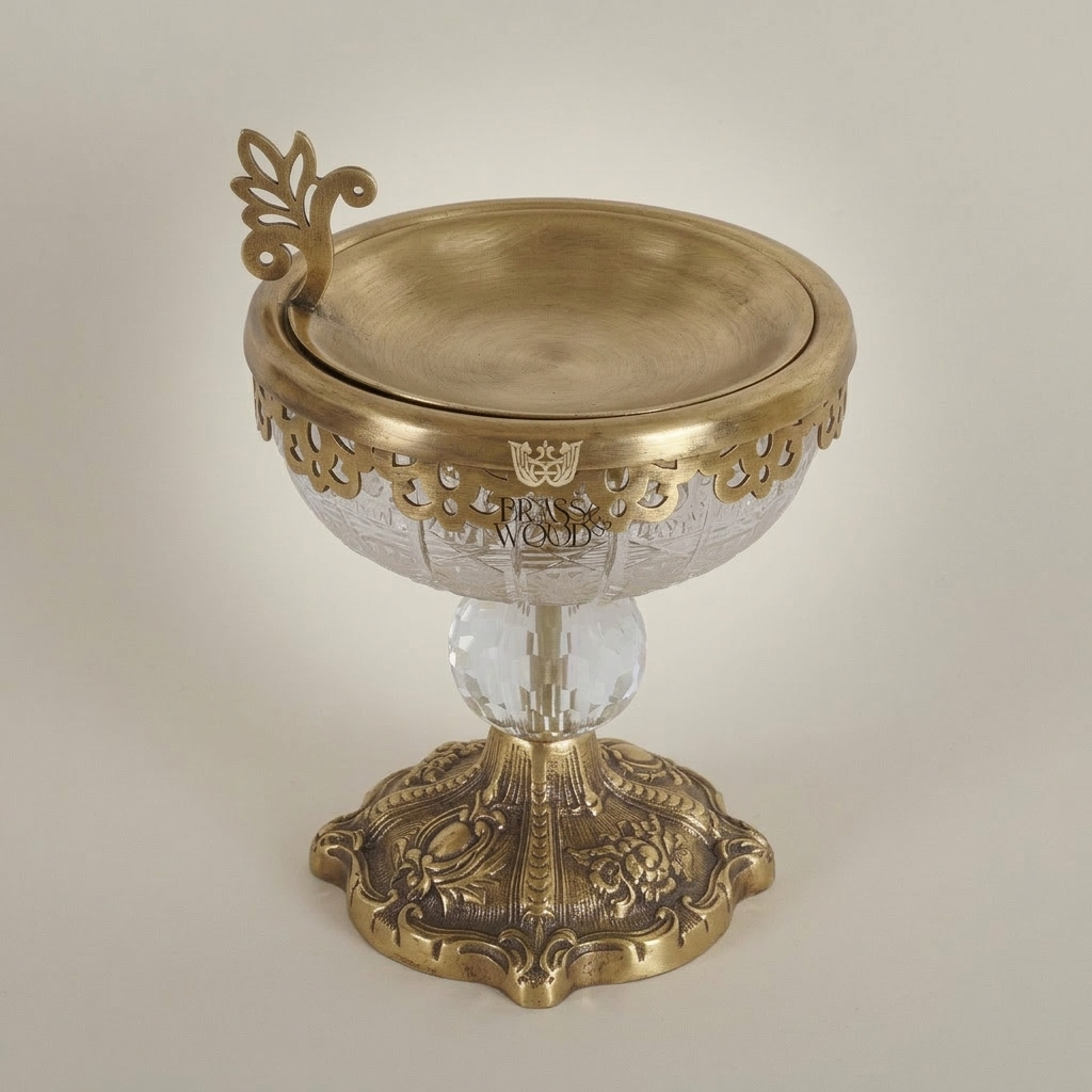 Baroque Footed Crystal & Metal Incense Burner with Pierced Gallery - Antique Gold