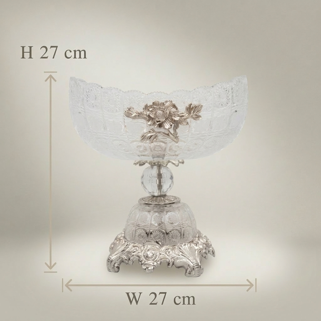 Baroque Crystal & Brass Pedestal Bonbonniere - Floral Rose Accent