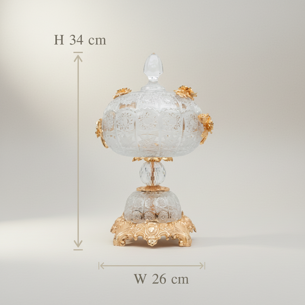 Belle Époque Crystal & Brass Lidded Bonbonnière with Floral Rose Mounts