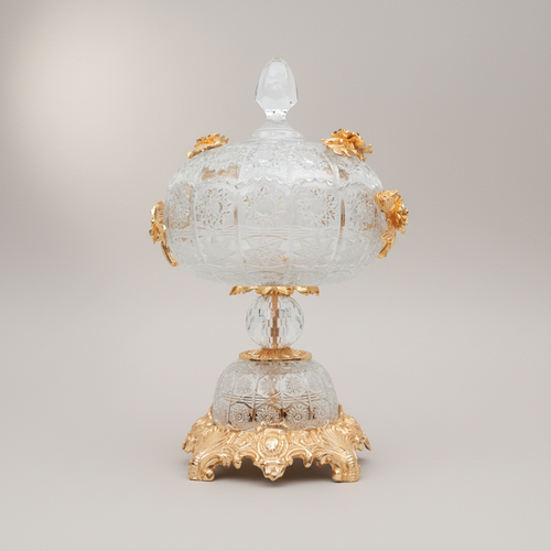 Belle Époque Crystal & Brass Lidded Bonbonnière with Floral Rose Mounts