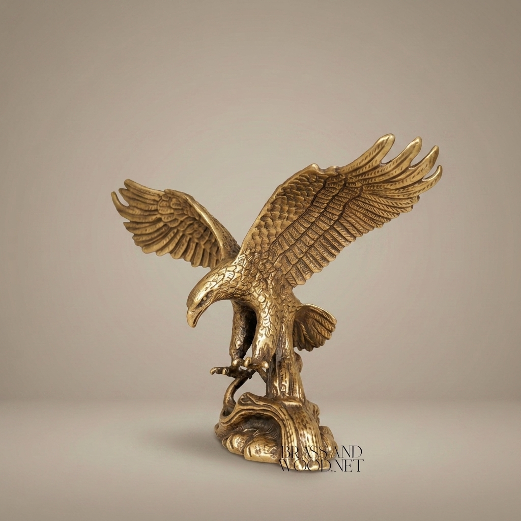 Empire Gilt Metal Heraldic Eagle Sculpture - Wings-Spread Perched Figure