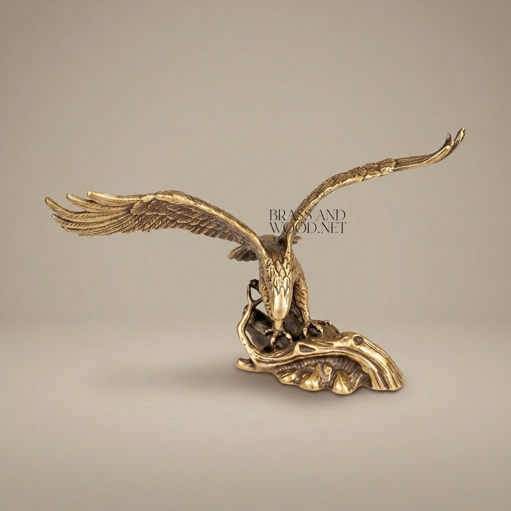 Empire Gilt Metal Heraldic Eagle Sculpture - Wings-Spread Perched Figure