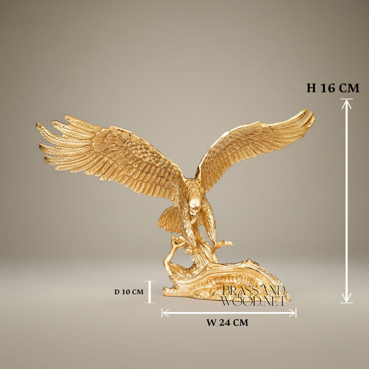Empire Gilt Metal Heraldic Eagle Sculpture - Wings-Spread Perched Figure