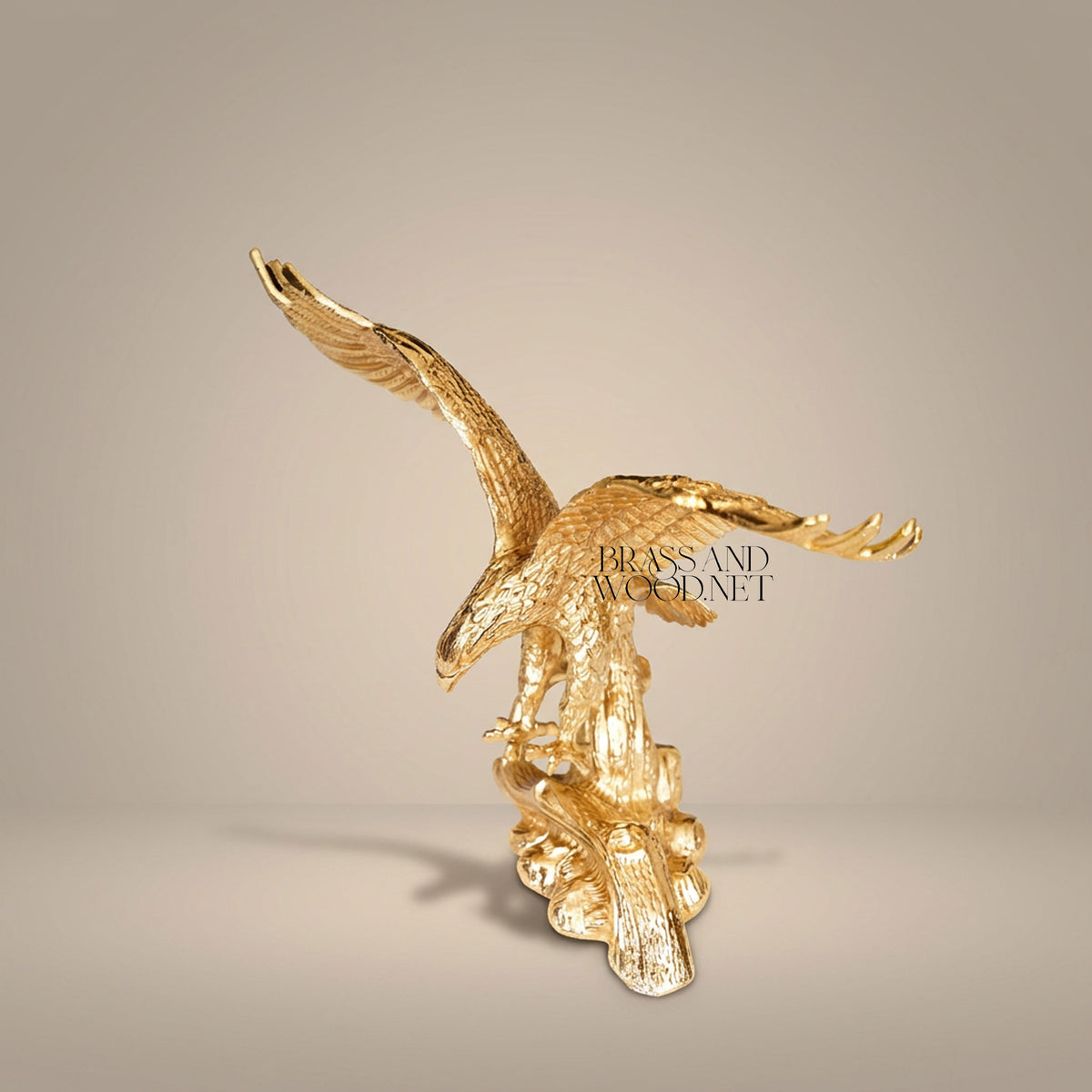 Empire Gilt Metal Heraldic Eagle Sculpture - Wings-Spread Perched Figure