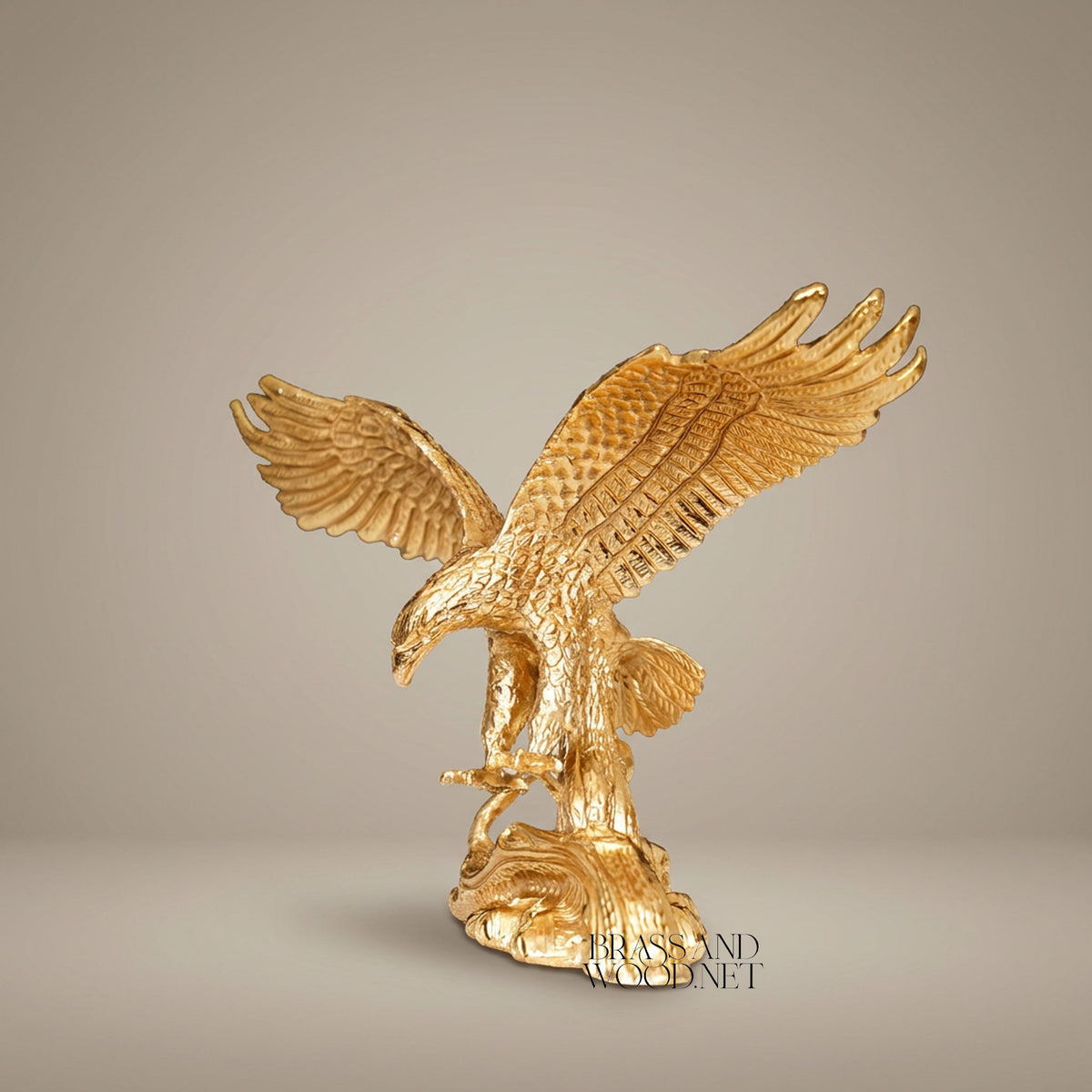 Empire Gilt Metal Heraldic Eagle Sculpture - Wings-Spread Perched Figure