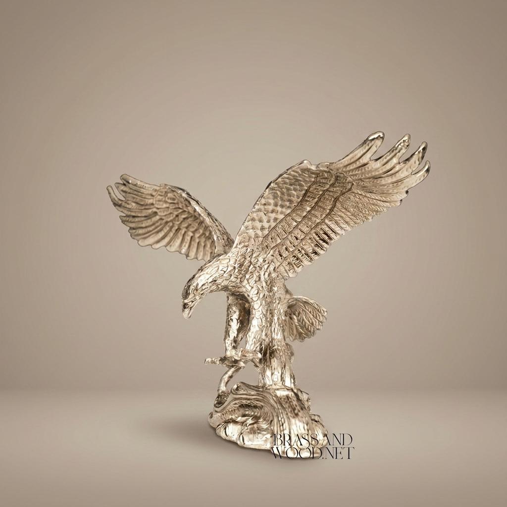Empire Gilt Metal Heraldic Eagle Sculpture - Wings-Spread Perched Figure