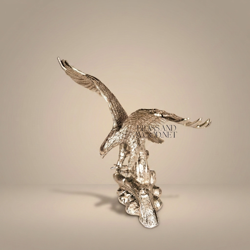 Empire Gilt Metal Heraldic Eagle Sculpture - Wings-Spread Perched Figure