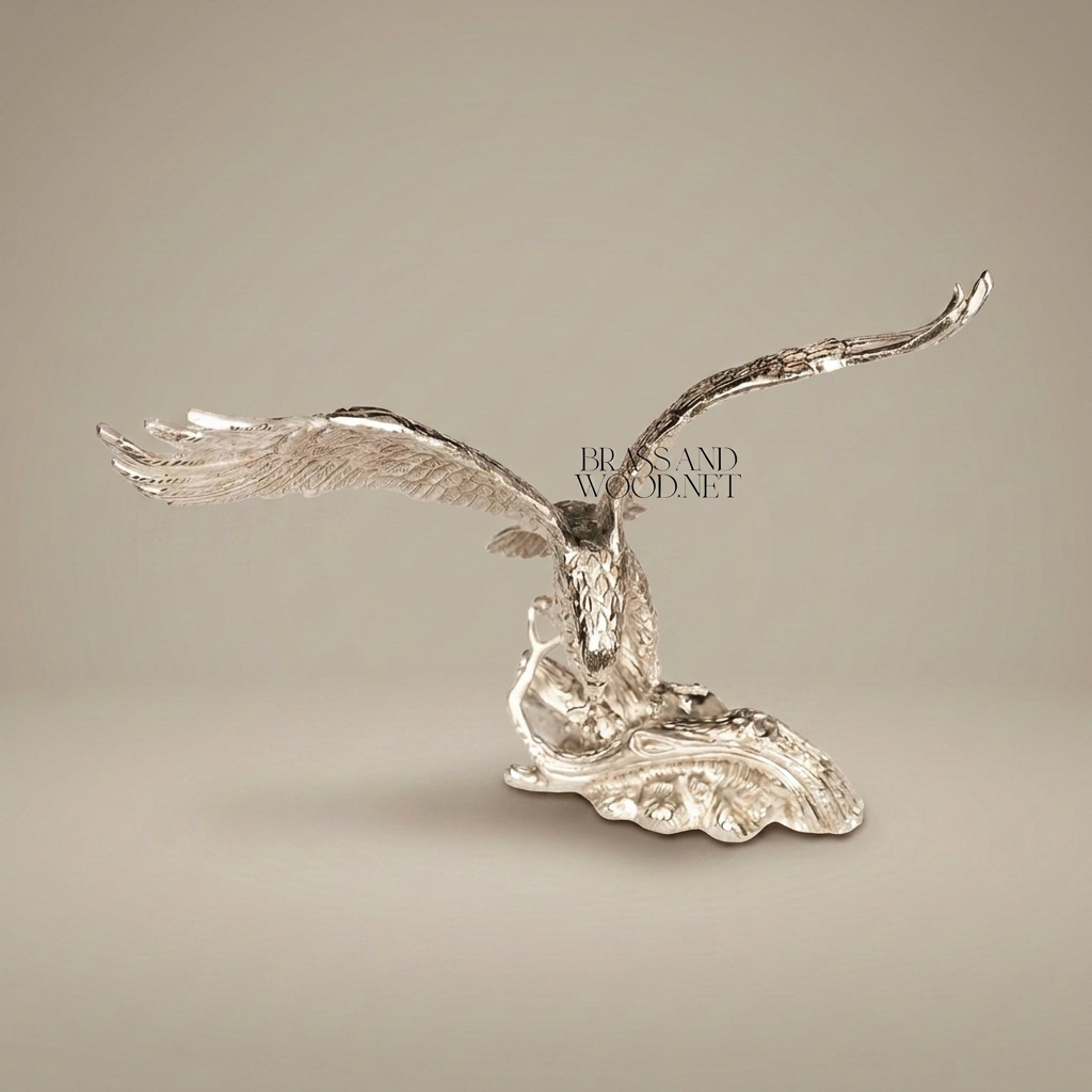 Empire Gilt Metal Heraldic Eagle Sculpture - Wings-Spread Perched Figure
