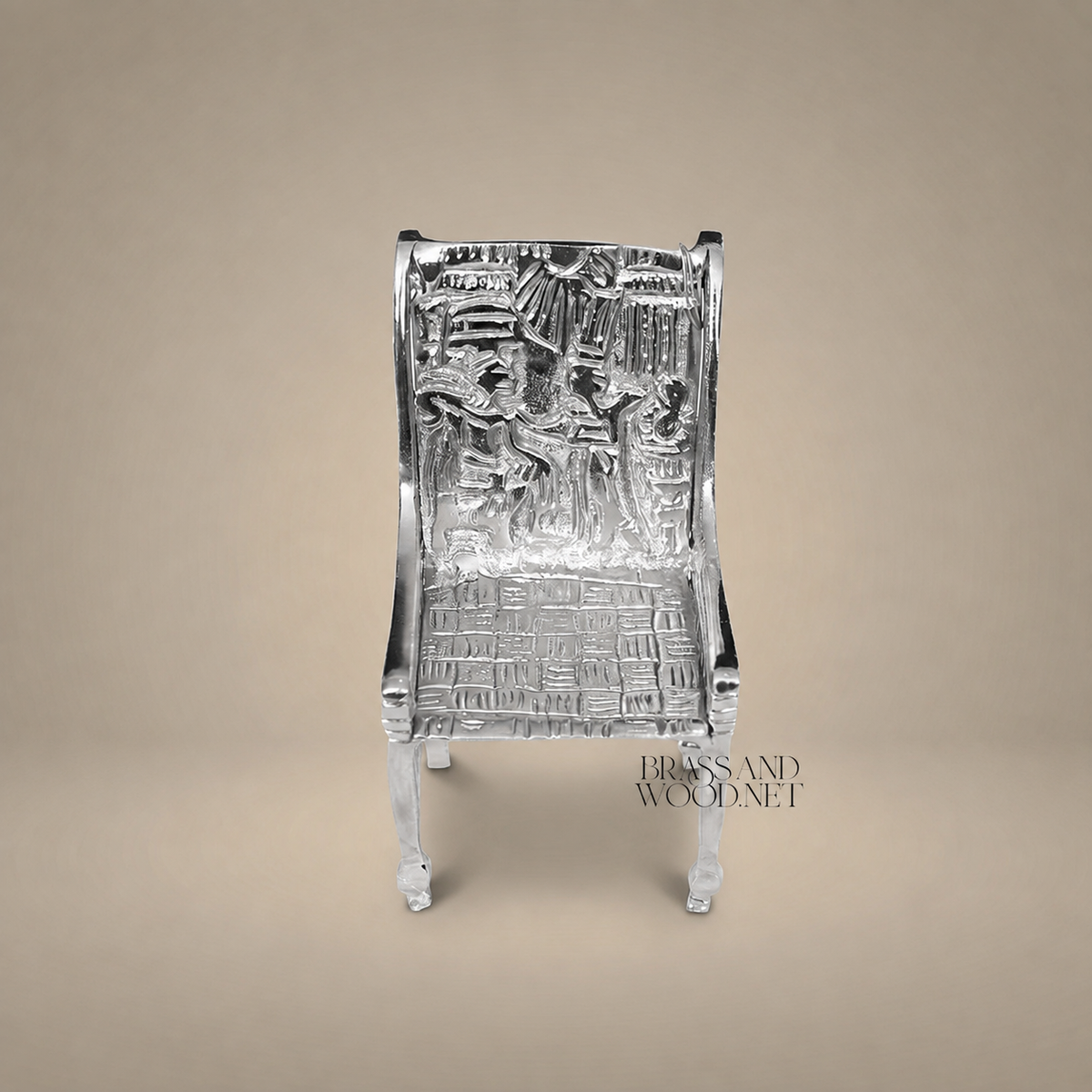 Pharaonic Brass Throne Chair Sculpture — High-Relief Egyptian Scene