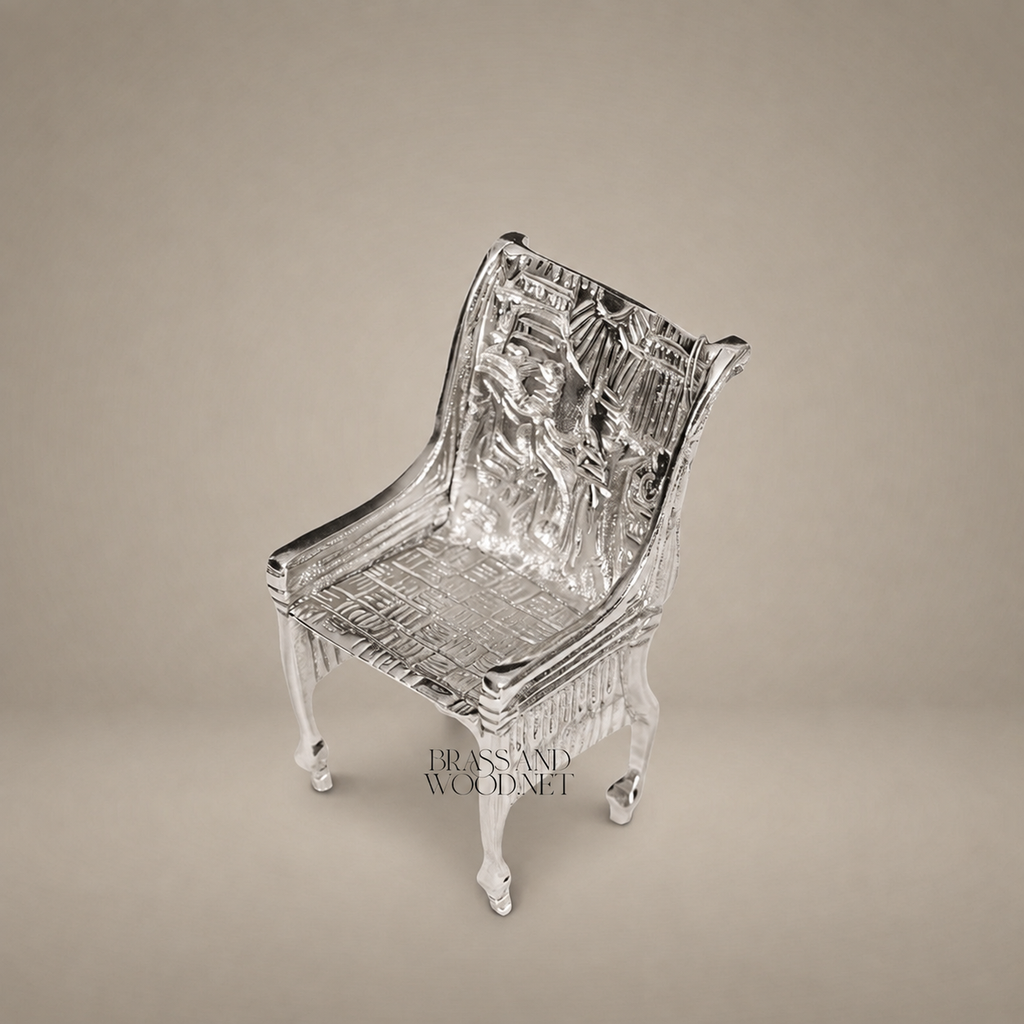 Pharaonic Brass Throne Chair Sculpture — High-Relief Egyptian Scene
