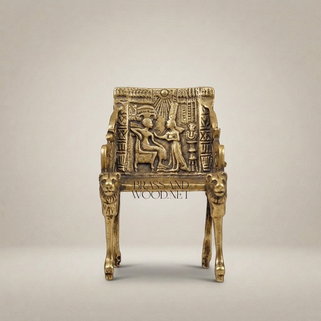 Pharaonic Brass Throne Miniature - Relief-Carved Egyptian Scene