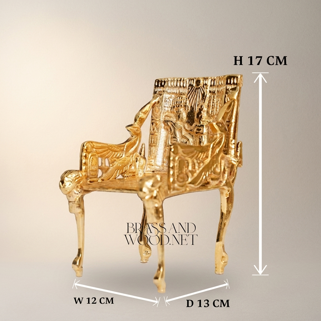 Pharaonic Brass Throne Miniature - Relief-Carved Egyptian Scene