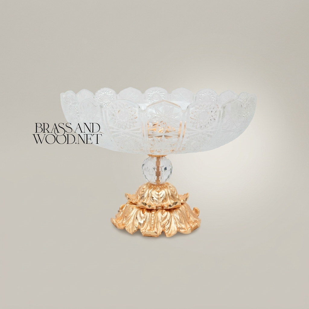 Baroque Crystal Candy Dish with Ornate Floral Metal Base