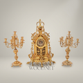 Napoleon III Rococo Revival Brass Mantel Clock Garniture with Seven-Arm Candelabra