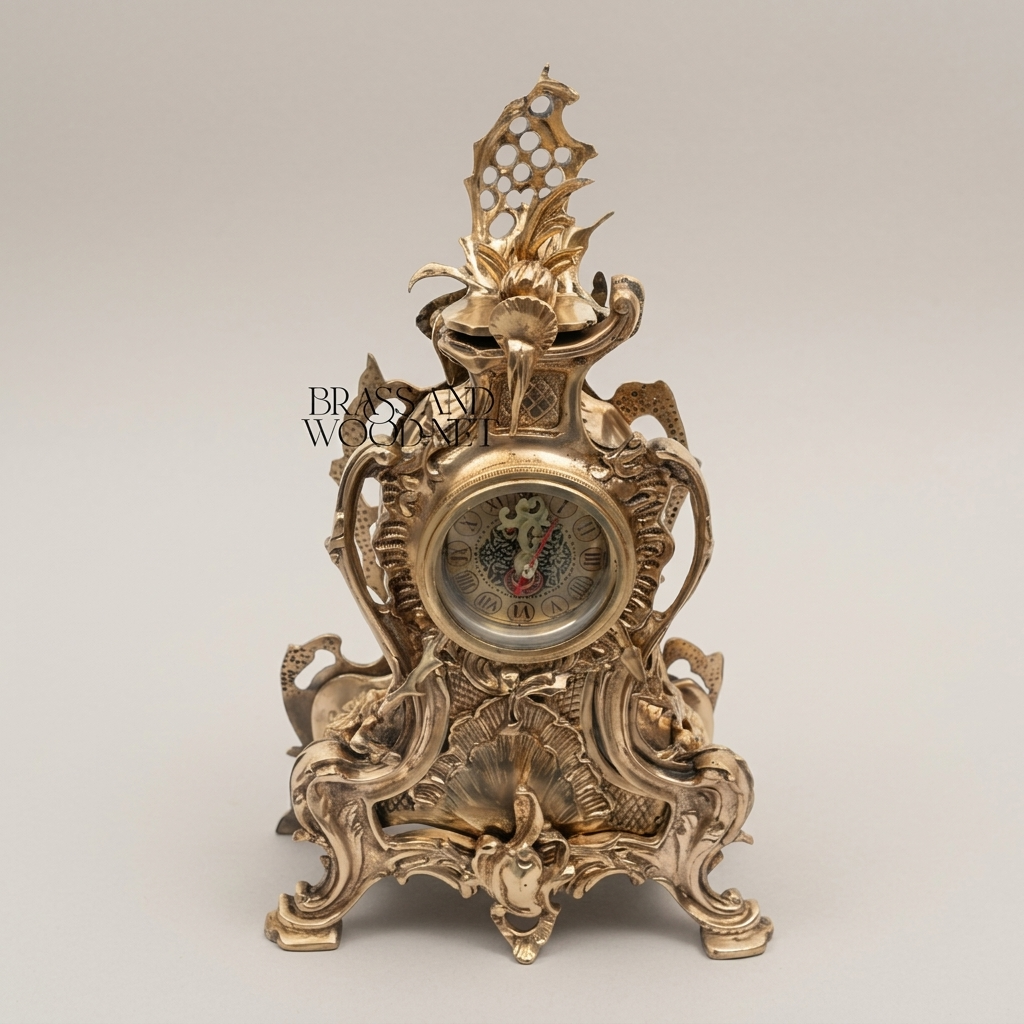 Louis XV Rococo Gilt Brass Mantel Clock Garniture with Five-Arm Candelabra