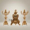 Louis XV Rococo Gilt Brass Mantel Clock Garniture with Five-Arm Candelabra