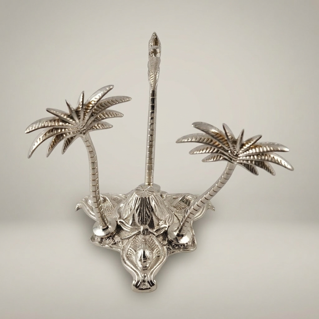 Brass Triple Palm Tree Sculpture with Ornate Elephant Base