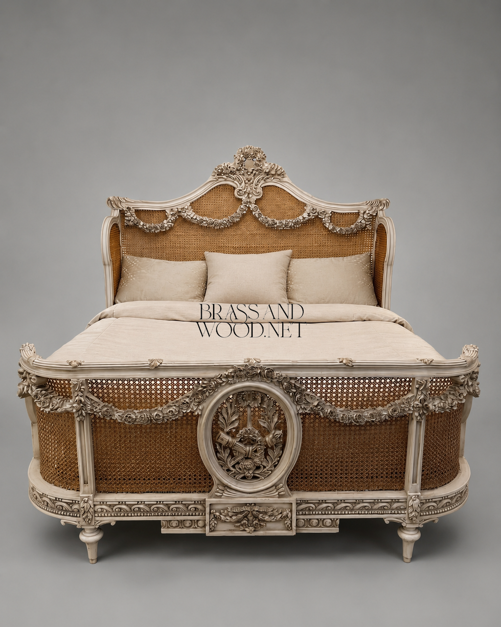 Silver-Leaf Rococo Caned Bedroom Set