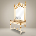 Louis XVI Neoclassical Ivory & Gold Dressing Table with Swagged Garland Mirror