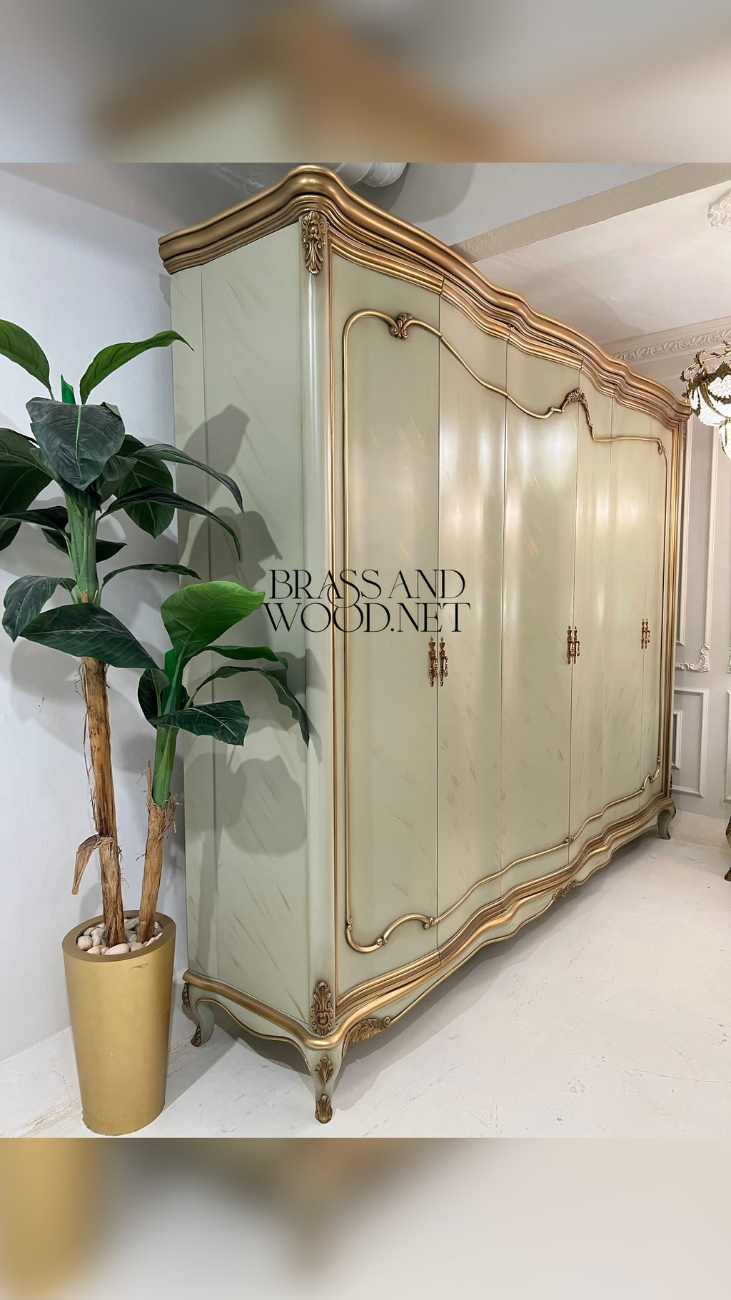 Louis XV Rococo Revival Ivory & Antique Gold Complete Bedroom Suite — Diamond-Tufted Carved Headboard