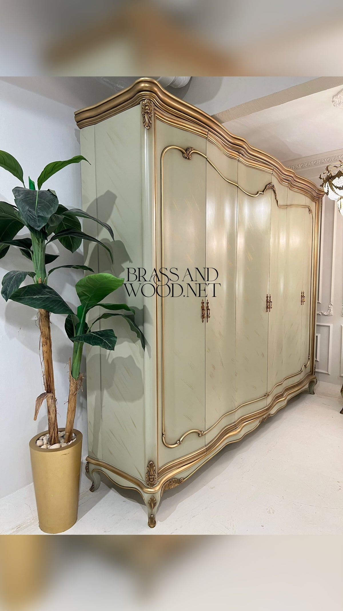 Louis XV Rococo Revival Ivory & Antique Gold Complete Bedroom Suite — Diamond-Tufted Carved Headboard